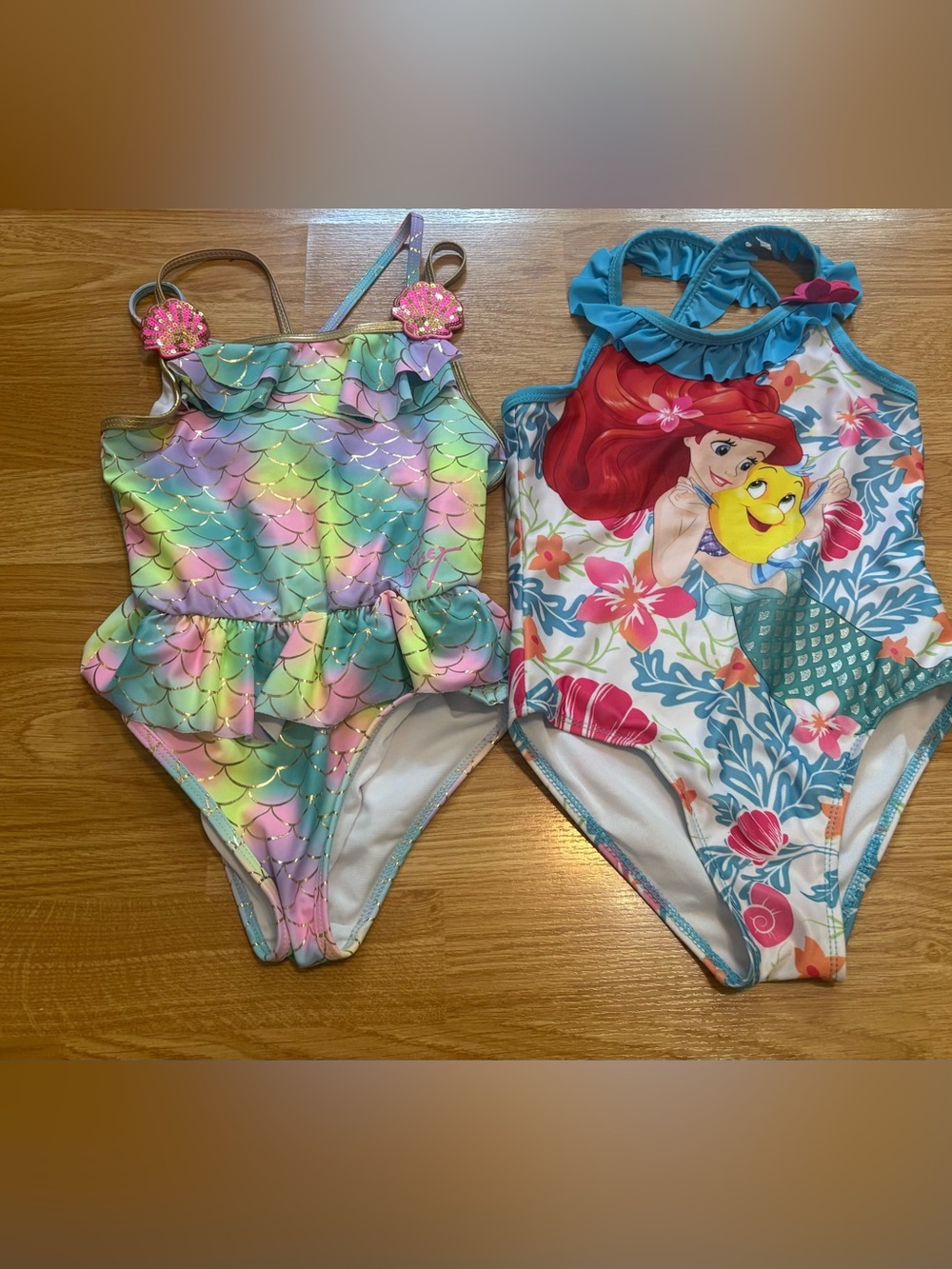 Girls size 6X (2) One-Piece Swimsuit, Betsy Johnson, Disney’s Little Mermaid